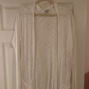 White, mid length light weight sweater cardigan